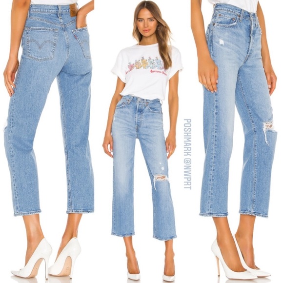 Levi's Denim - LEVI’S ✶ Ribcage TANGO FADE High Rise Straight Leg Crop Blue Jeans 24 Samba Done